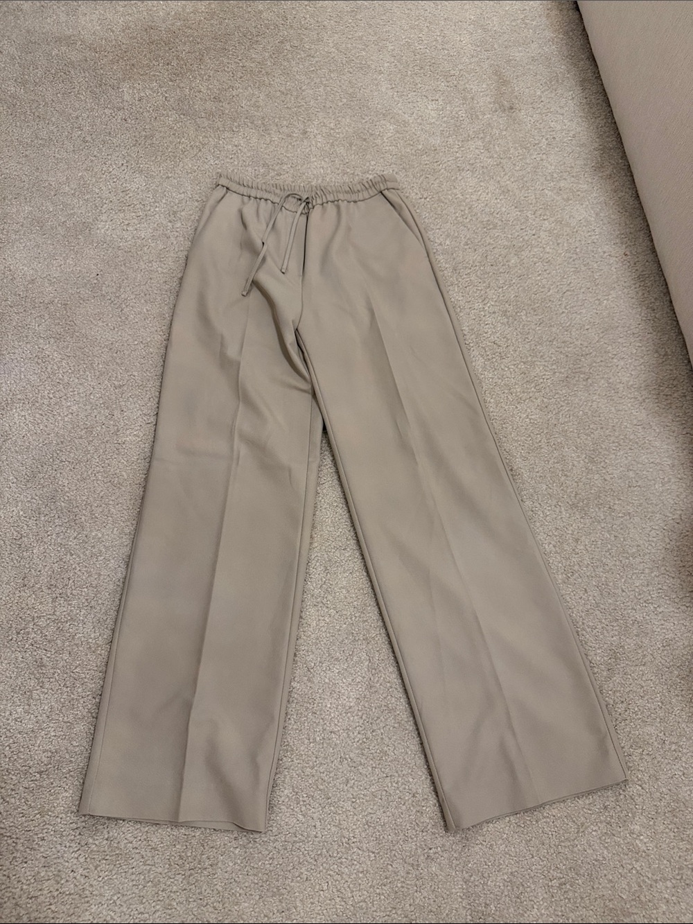 Zara Beige Wide-Leg Drawstring Track Pants